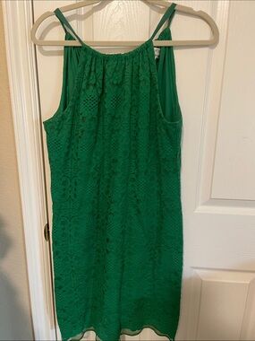 Sleeveless Green Lace Midi Dress - Women